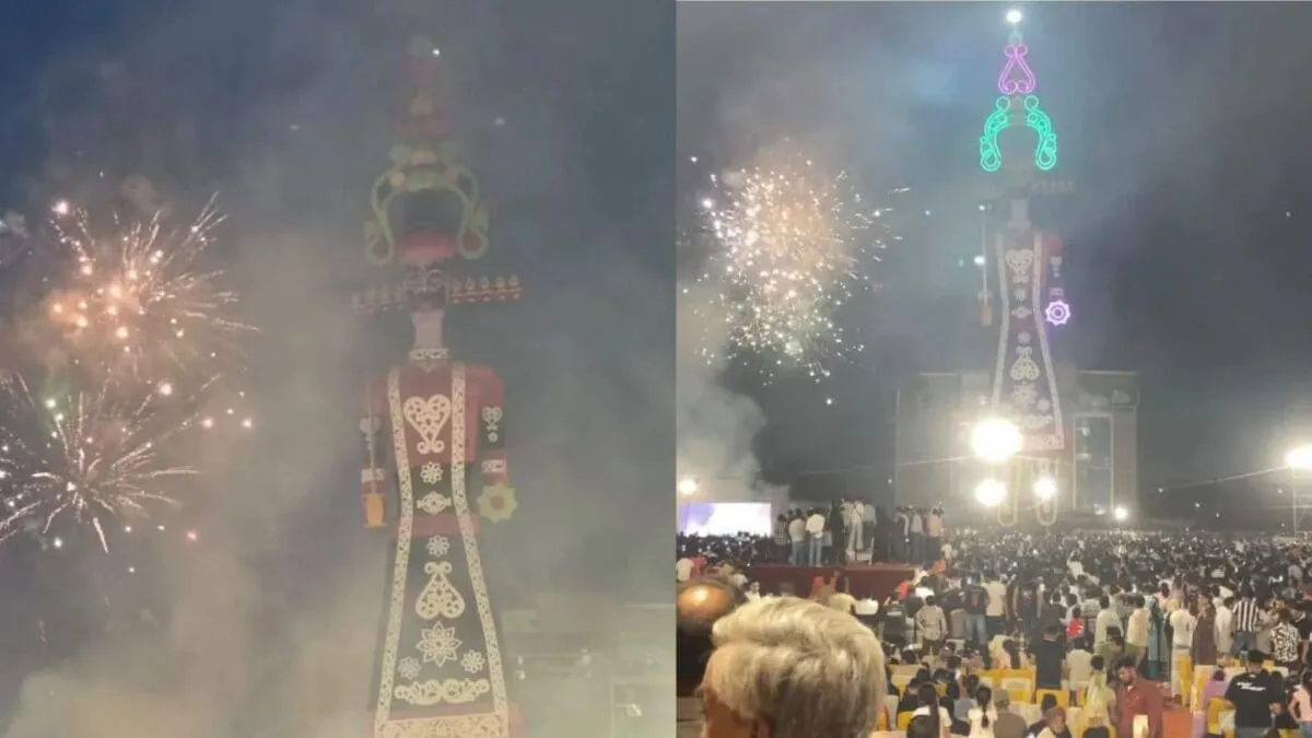 पंचकूला के शालीमार ग्राउंड में 221 फीट के रावण का दहन, 50 हजार से अधिक लोग पहुंचे